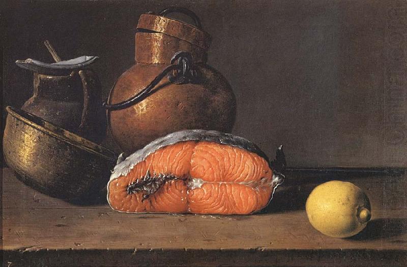 Still Life with Salmon, a Lemon and Three Vessels, Luis Melendez